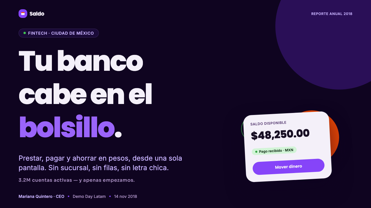 Mexican Fintech Startup 设计风格用在幻灯片 · 封面上