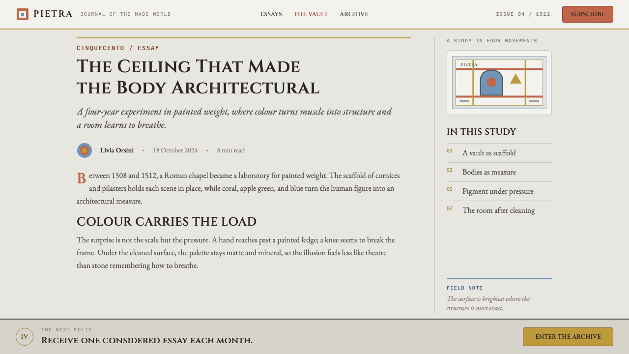 Michelangelo Sistine Ceiling (1512) design style applied to a Article page