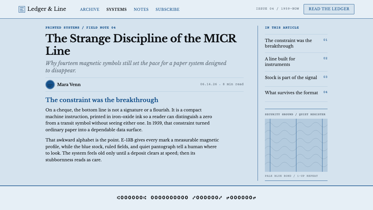 MICR Cheque Font 设计风格用在文章页上