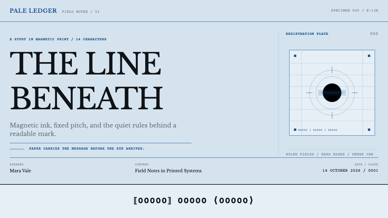 MICR Cheque Font 设计风格用在幻灯片 · 封面上
