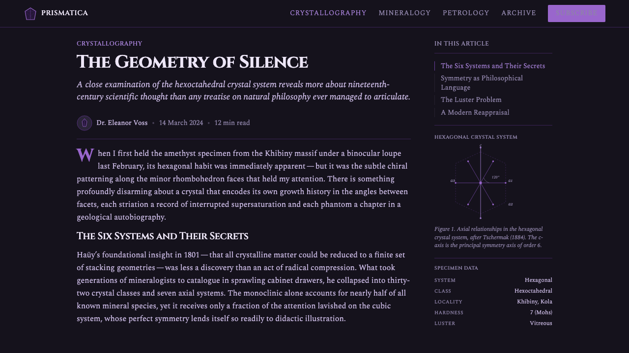 Mineral Specimen Plate design style applied to a Article page