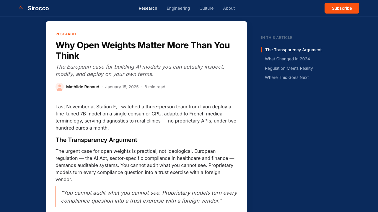 Mistral Le Chat French AI design style applied to a Article page