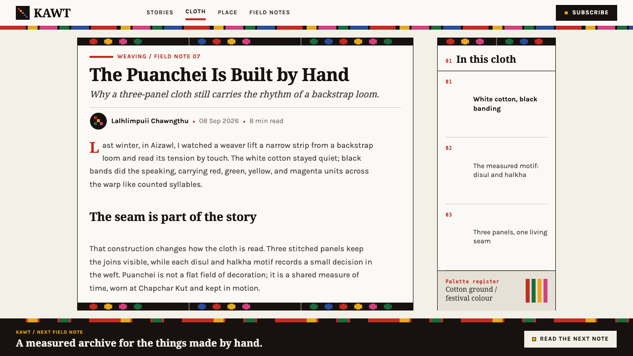 Mizo Puanchei design style applied to an Article page
