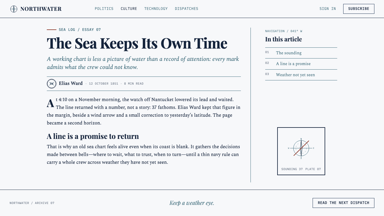 Moby-Dick (1851) design style applied to a Article page
