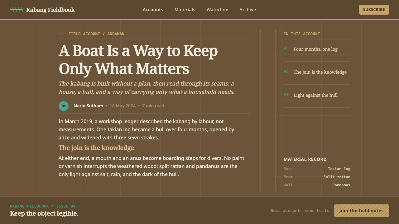 Moken Kabang design style applied to a Article page