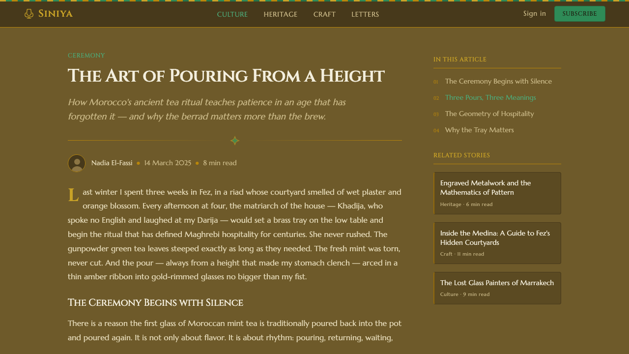 Moroccan Mint Tea design style applied to a Article page