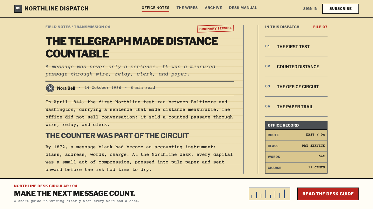 Telegraph Office Form design style applied to a Article page