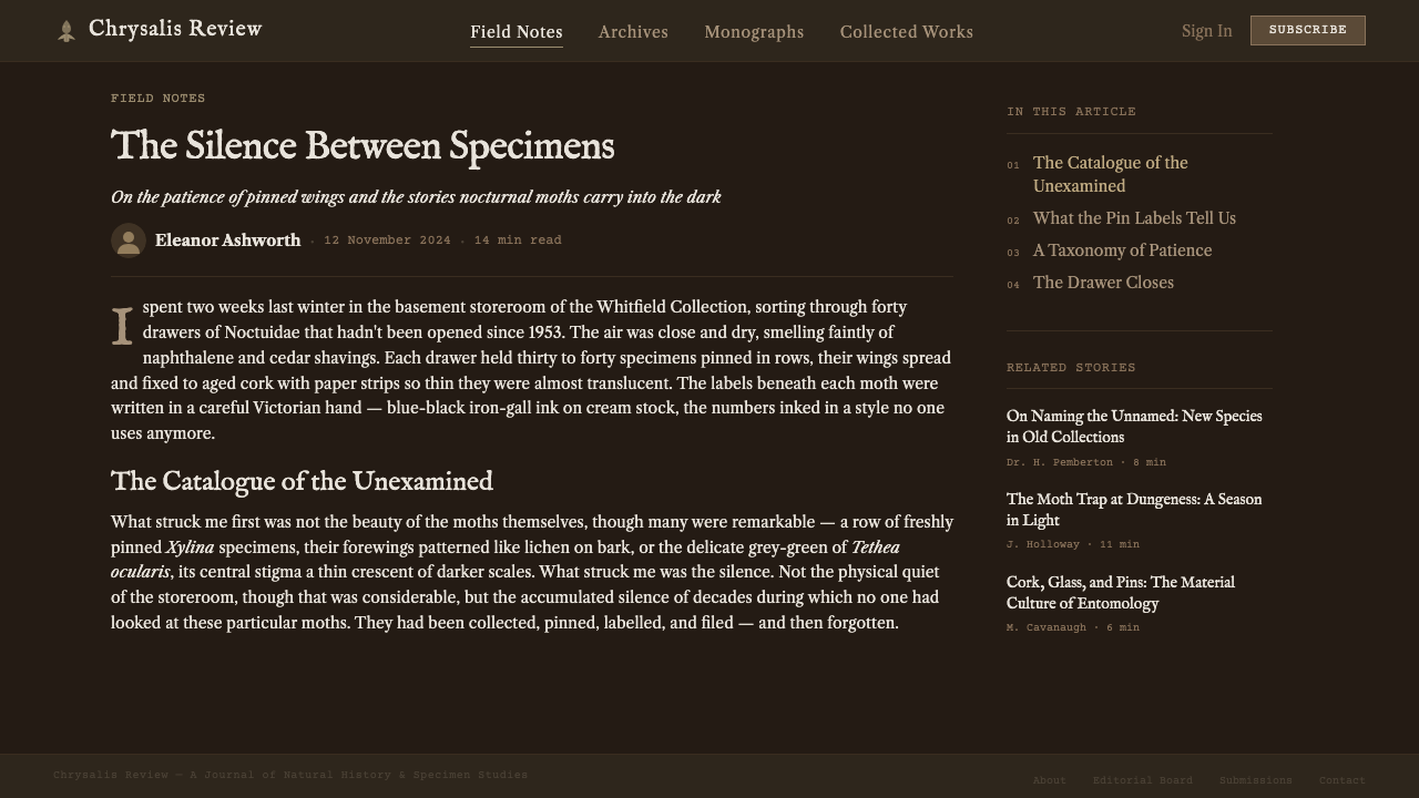Lepidoptera Drawer design style applied to a Article page