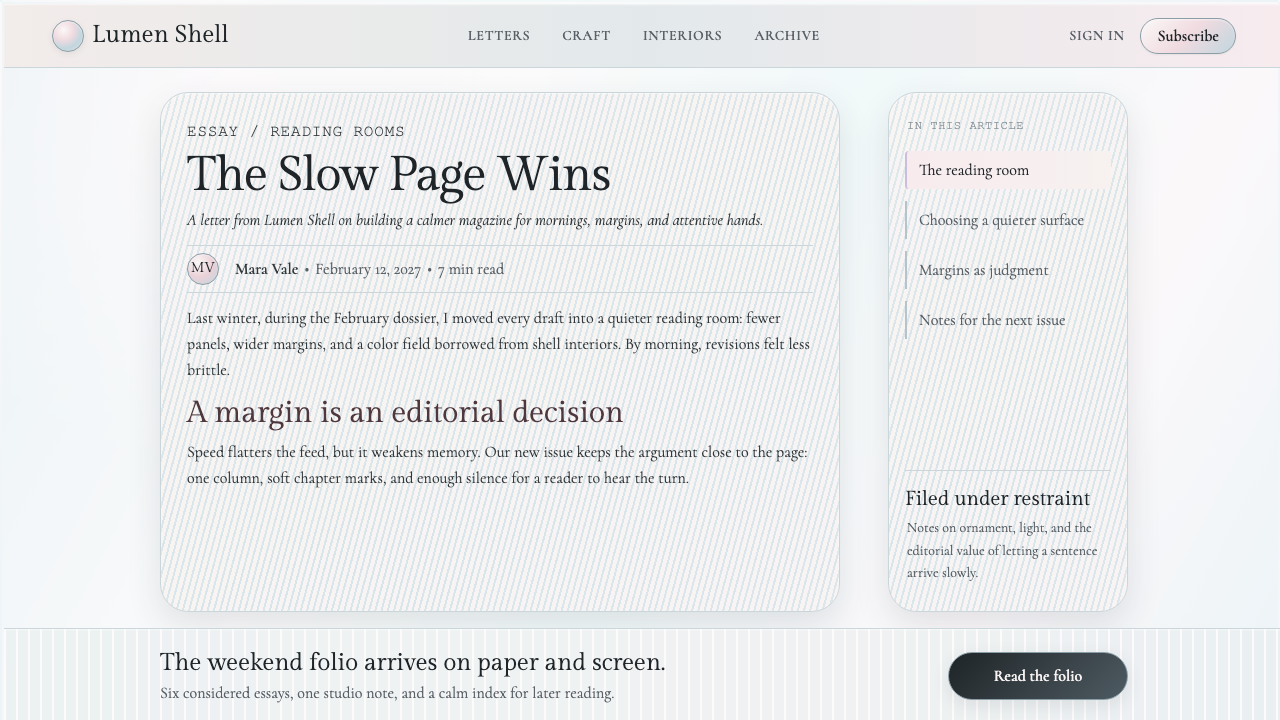 Mother-of-Pearl Nacre design style applied to a Article page