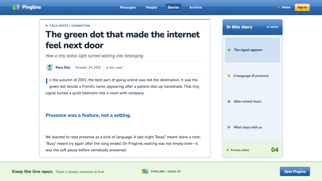 MSN Messenger (2001) design style applied to a Article page