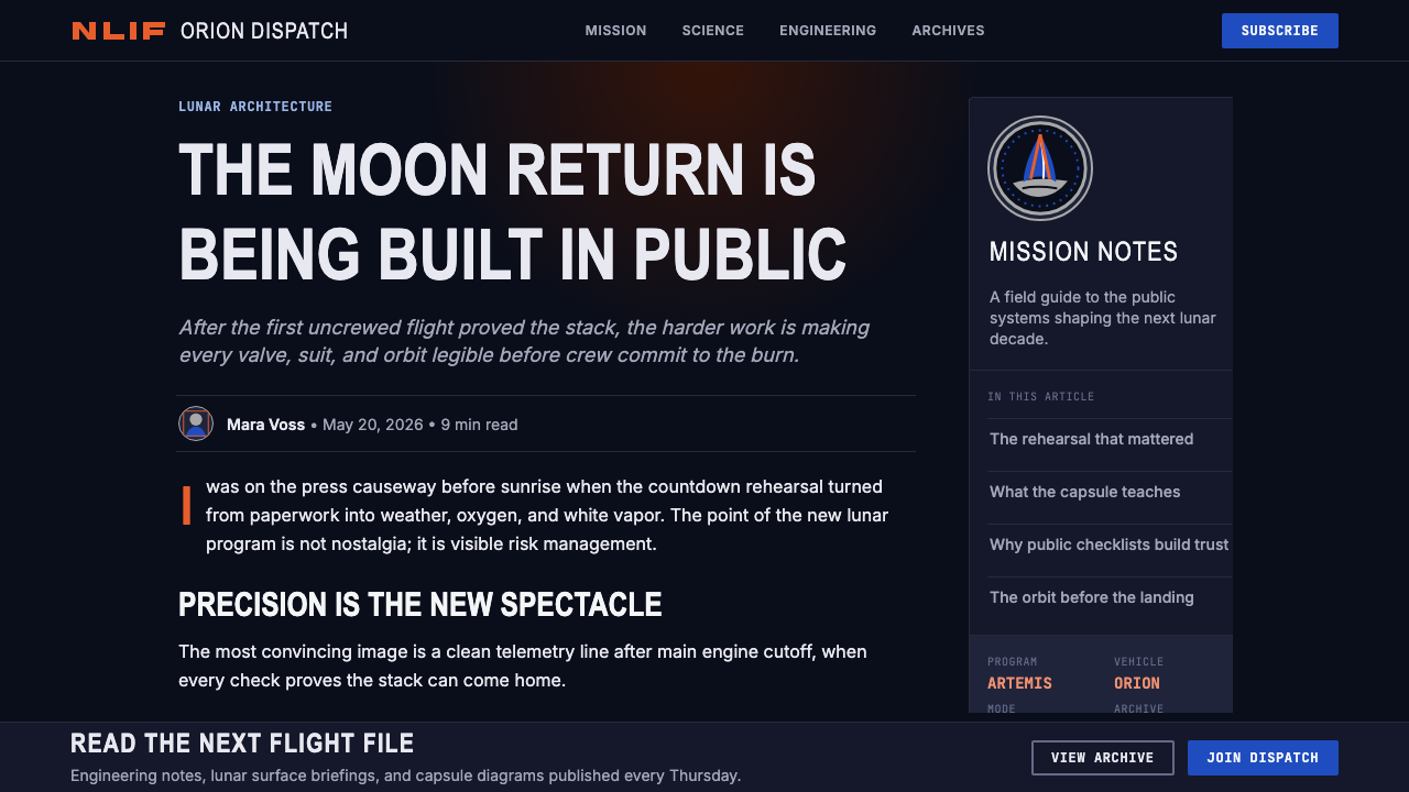 NASA Artemis Program design style applied to a Article page