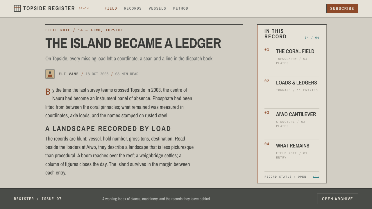 Nauru Phosphate Works design style applied to a Article page