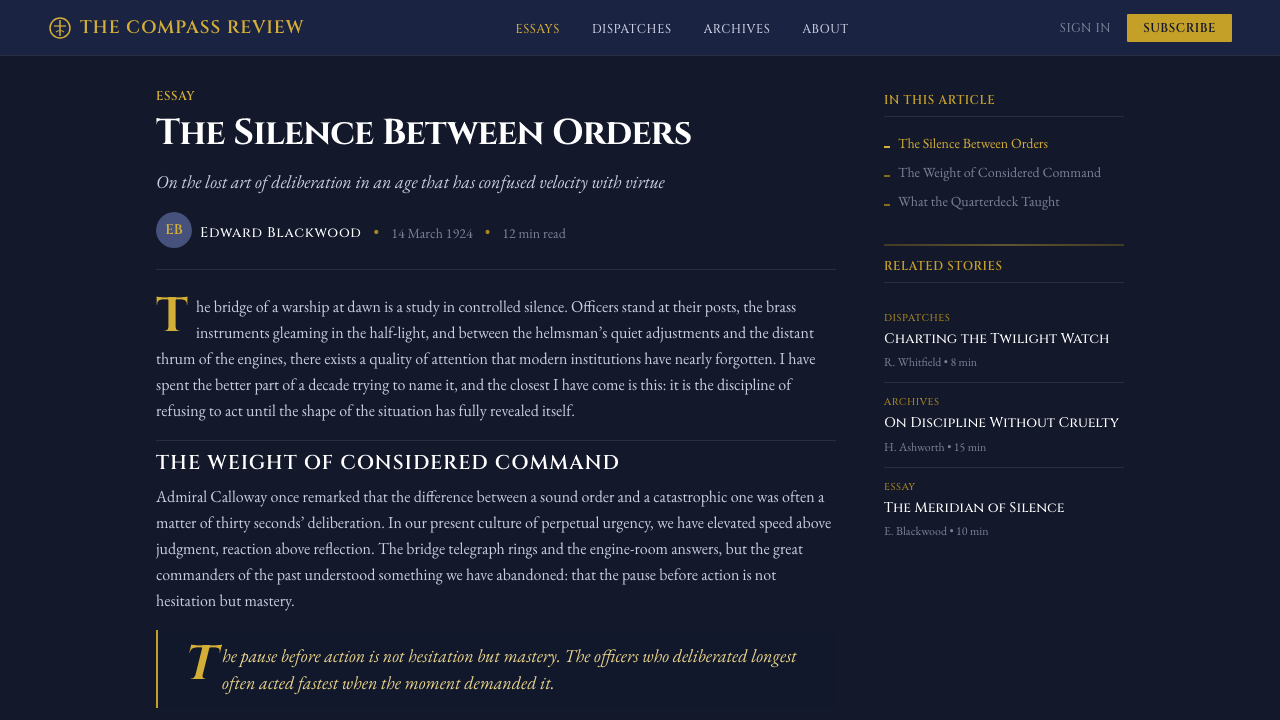 Naval Dress Uniform design style applied to a Article page