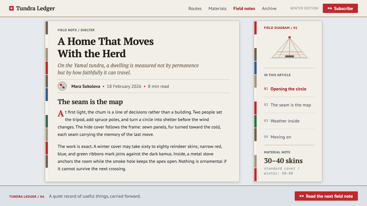 Nenets Chum design style applied to a Article page
