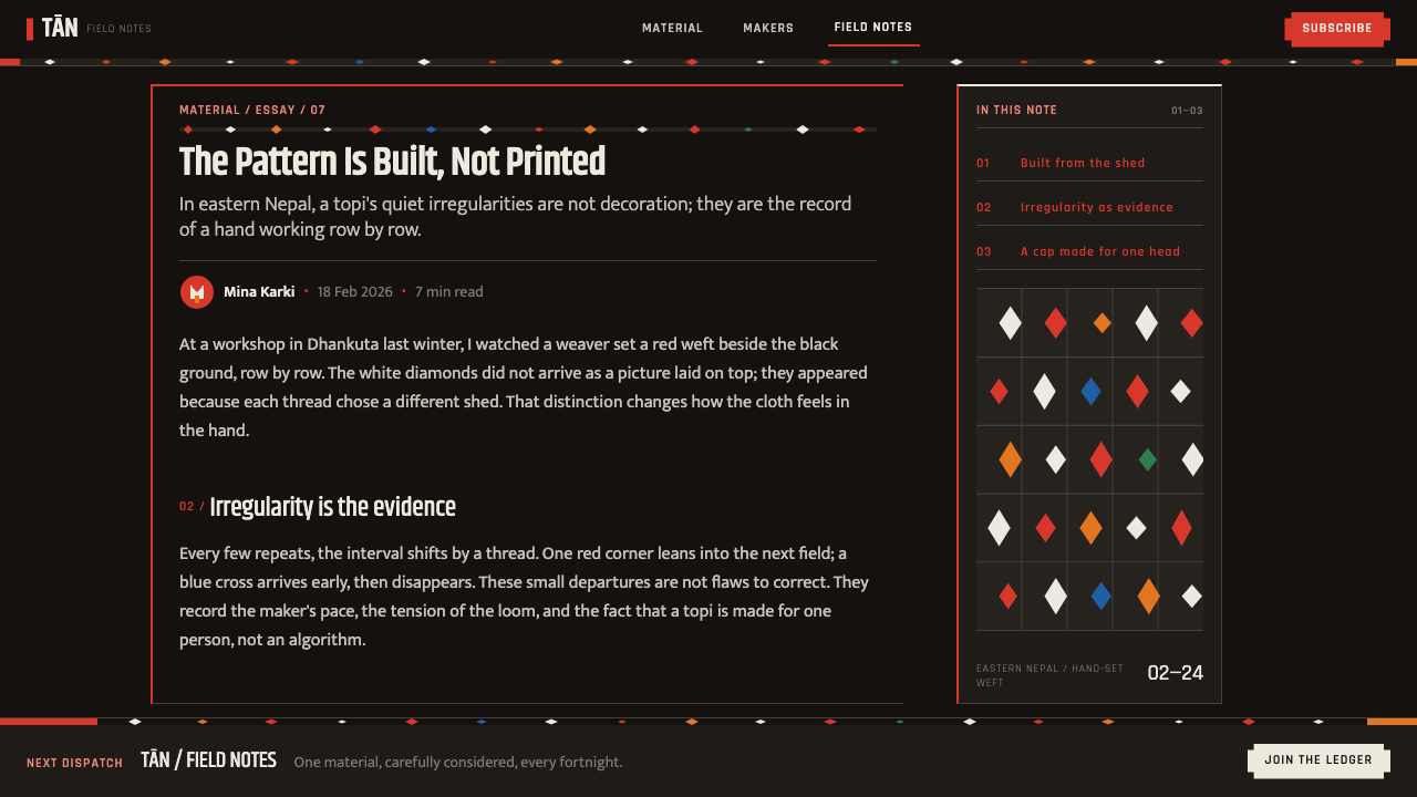 Nepali Dhaka Topi design style applied to a Article page