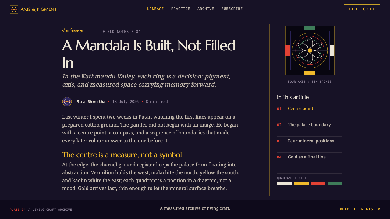 Newar Mandala design style applied to a Article page