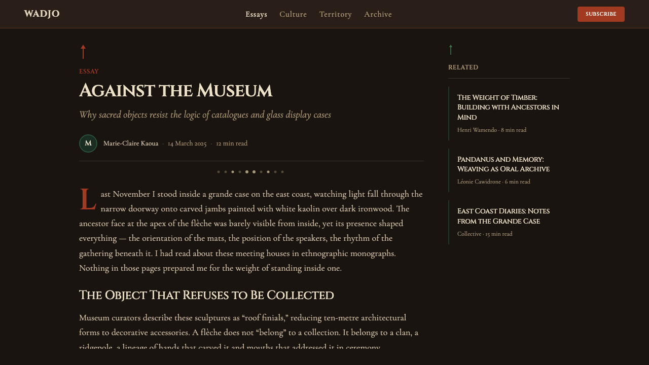 New Caledonia Kanak Totem design style applied to a Article page