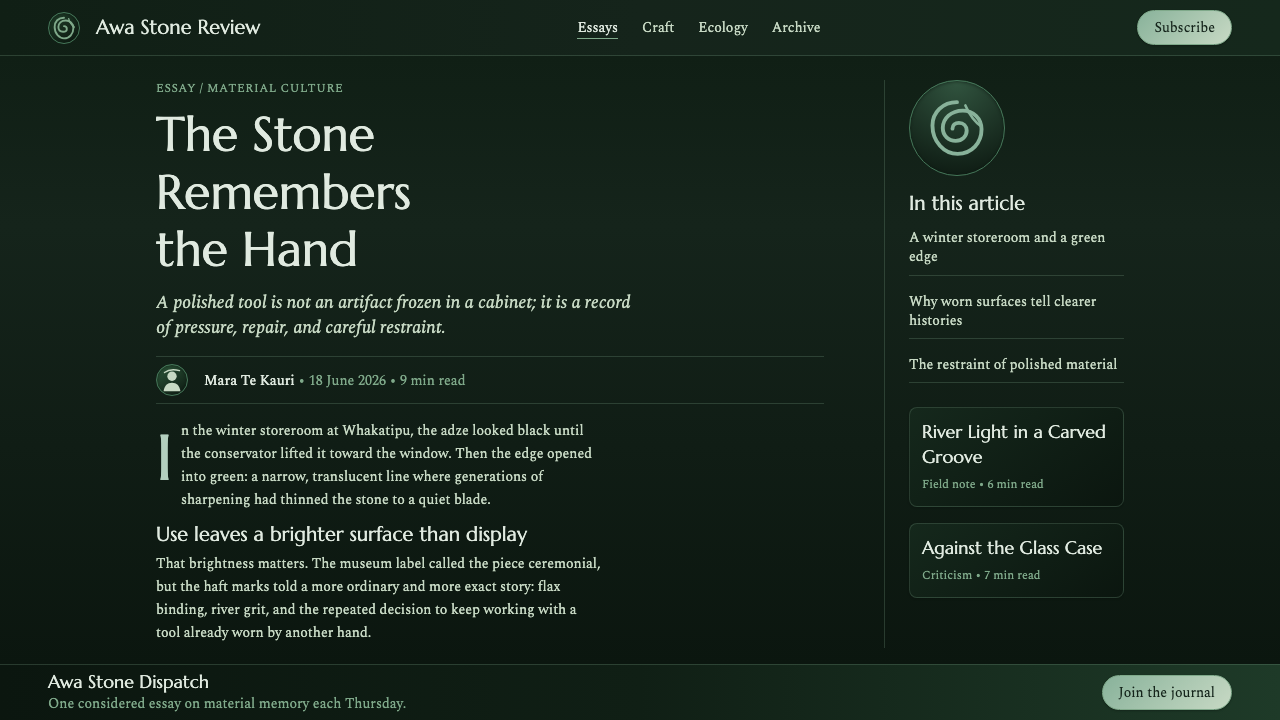 Pounamu Greenstone Mono 设计风格用在文章页上