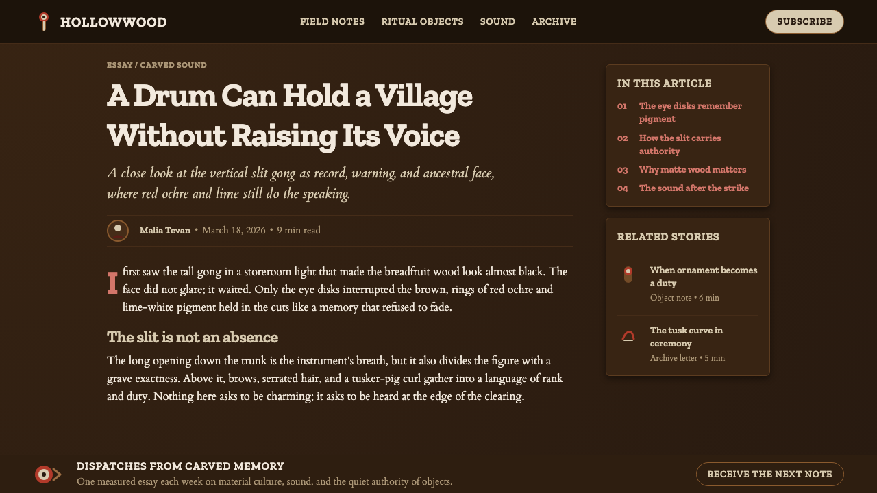 Ni-Vanuatu Slit Gong Ambrym design style applied to a Article page