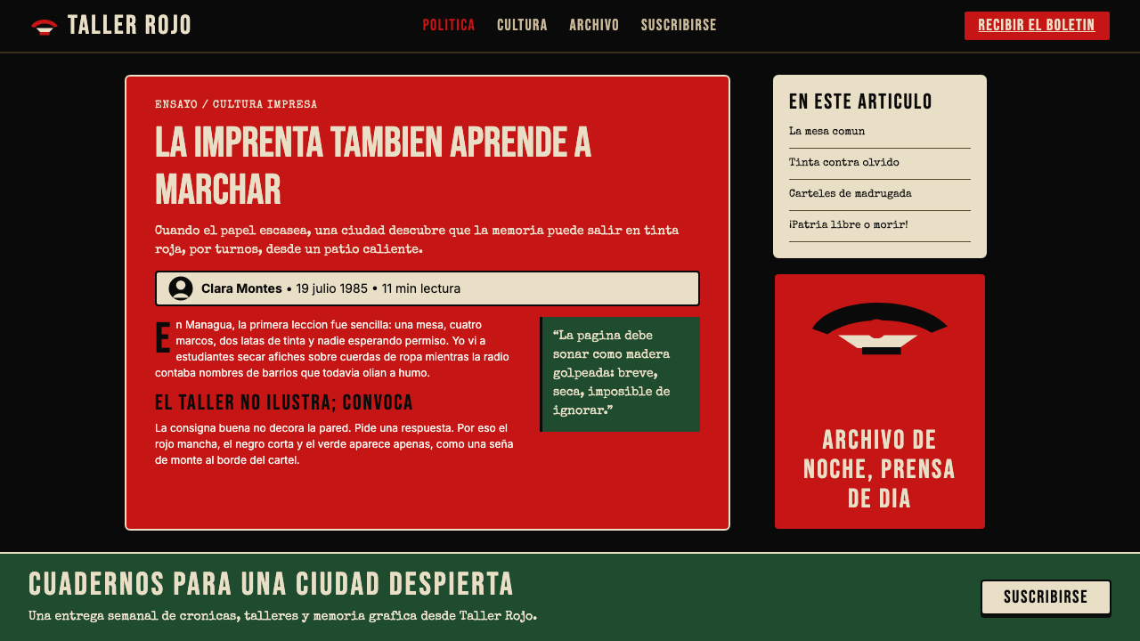 Nicaraguan Sandinista FSLN 1979 design style applied to a Article page