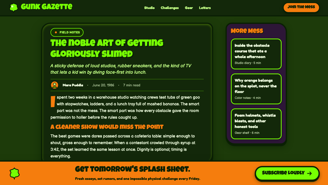 Nickelodeon Double Dare Slime 设计风格用在文章页上