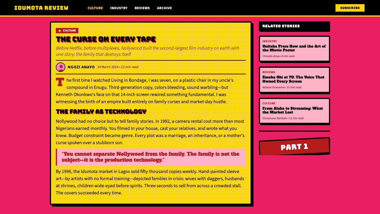 Nollywood VHS Covers design style applied to a Article page