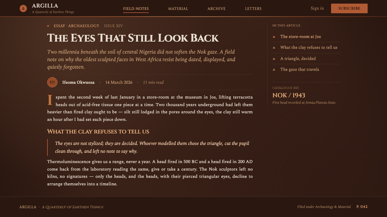 Nok Terracotta Nigeria design style applied to a Article page