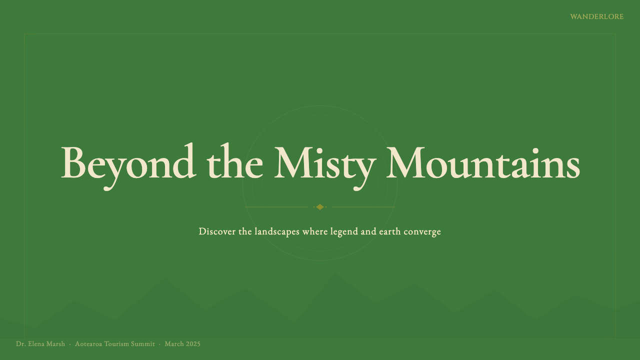 NZ Lord of the Rings Tourism design style applied to a Slide · cover