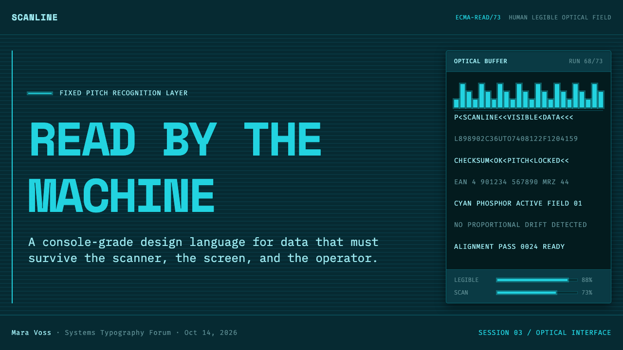 OCR-B Machine Readable design style applied to a Slide · cover