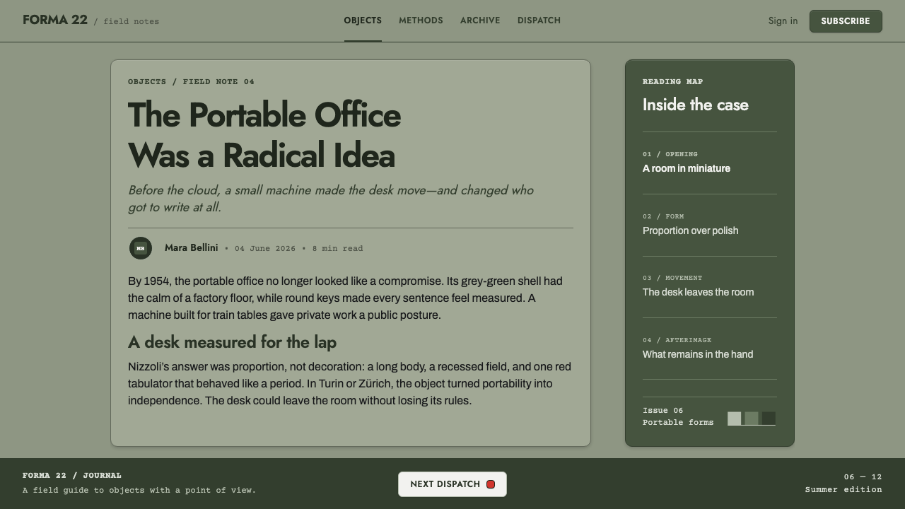 Olivetti Lettera design style applied to a Article page