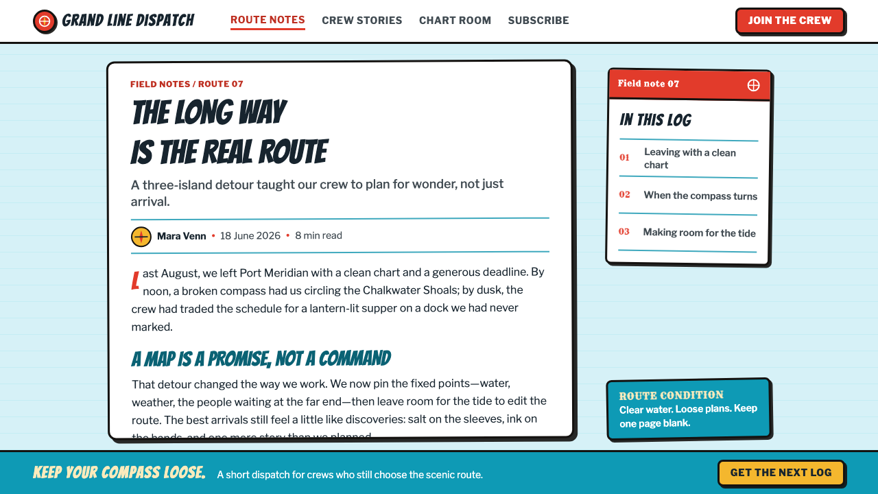 One Piece (Grand Line Adventure) design style applied to a Article page
