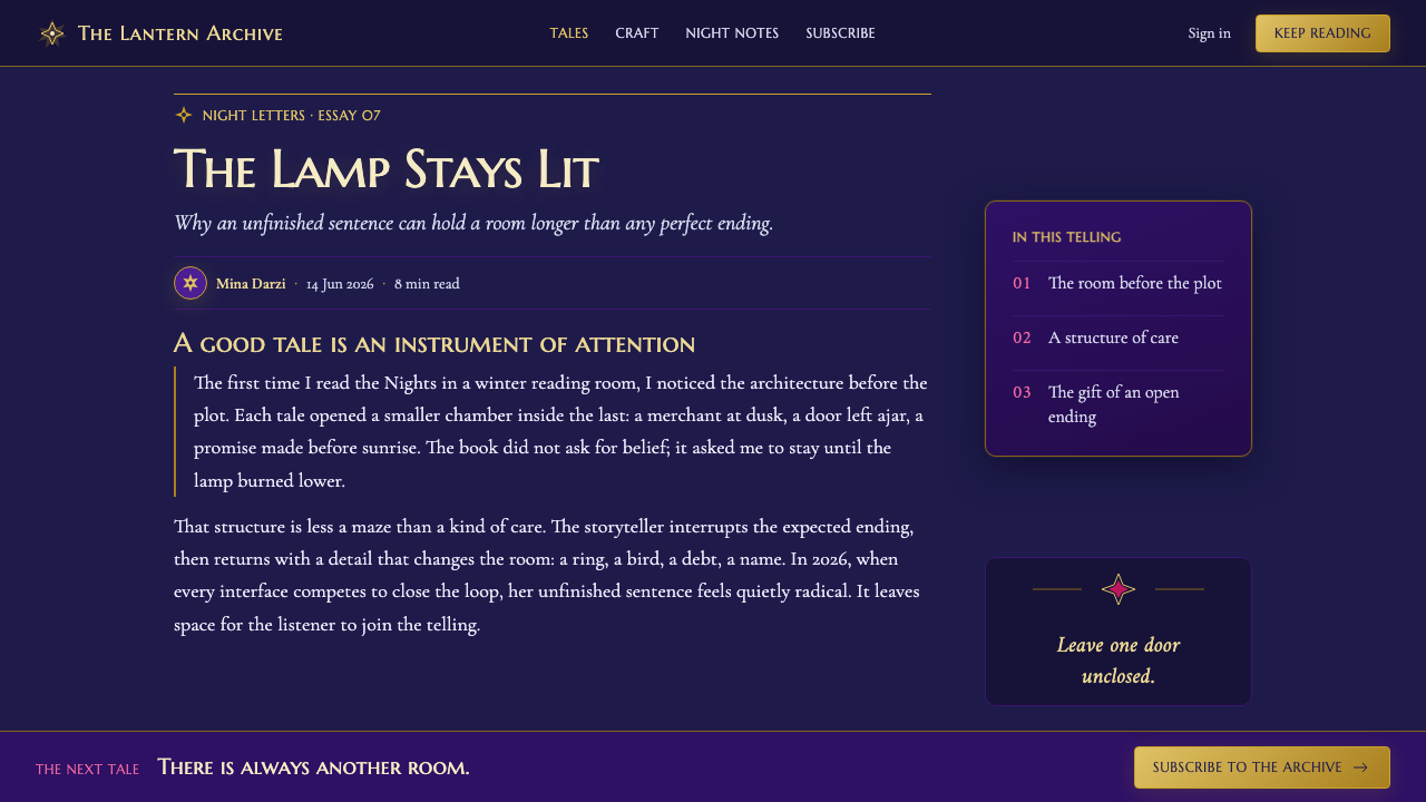 One Thousand and One Nights design style applied to a Article page