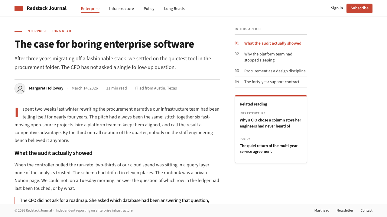 Oracle Corporate Red 设计风格用在文章页上