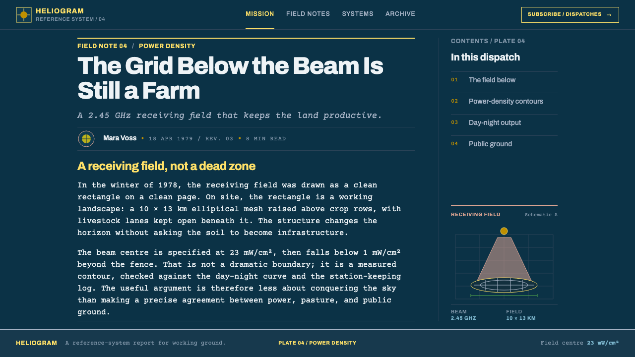 Orbital Solar Relay design style applied to a Article page
