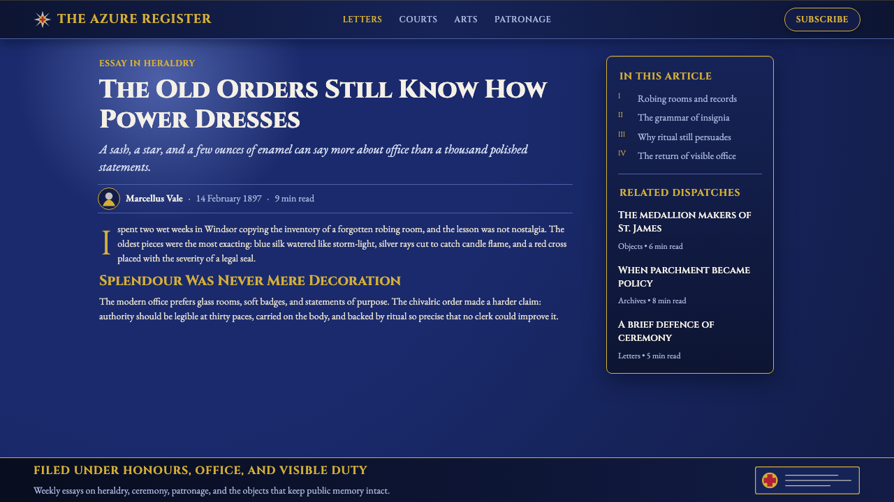 Order of Chivalry Star design style applied to a Article page
