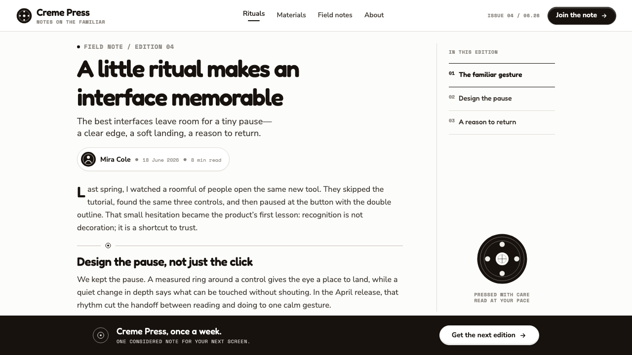 Oreo (1912) design style applied to a Article page