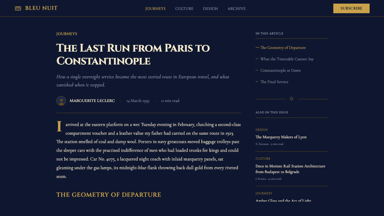 Orient Express design style applied to a Article page