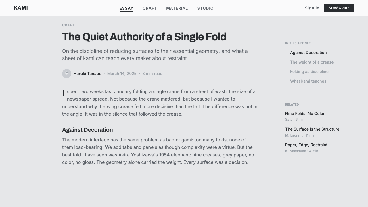 Origami Folded Paper design style applied to a Article page