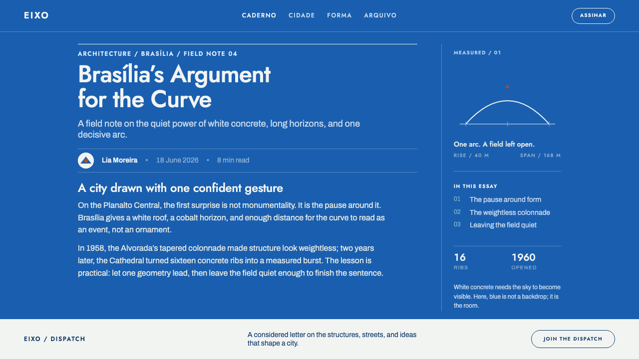 Niemeyer Brasília Curves design style applied to a Article page