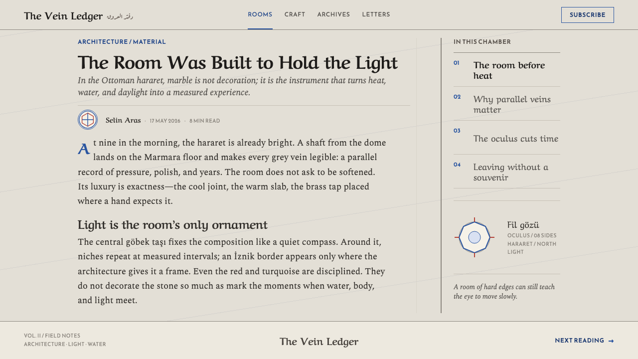 Ottoman Hamam Interior design style applied to a Article page