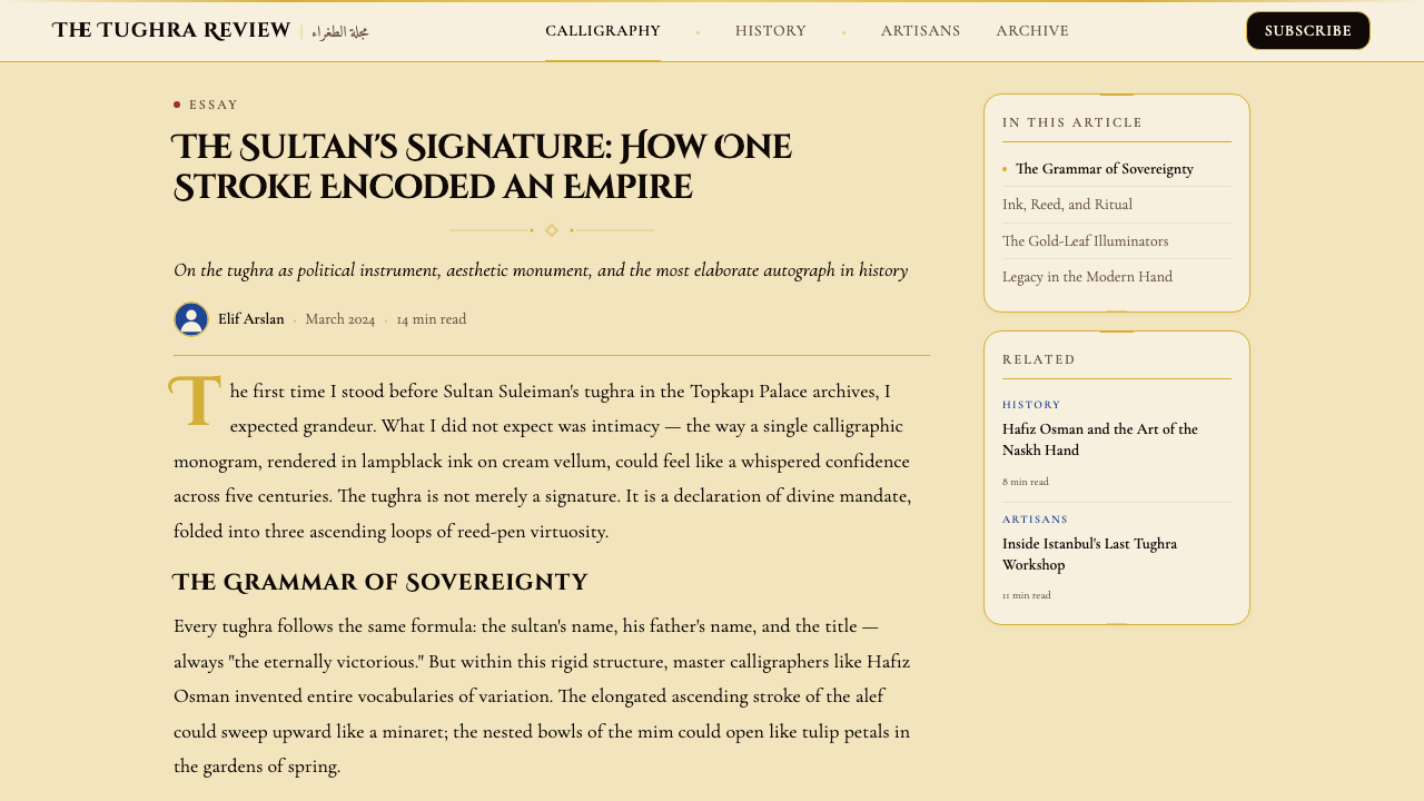 Ottoman Tughra Calligraphy 设计风格用在文章页上