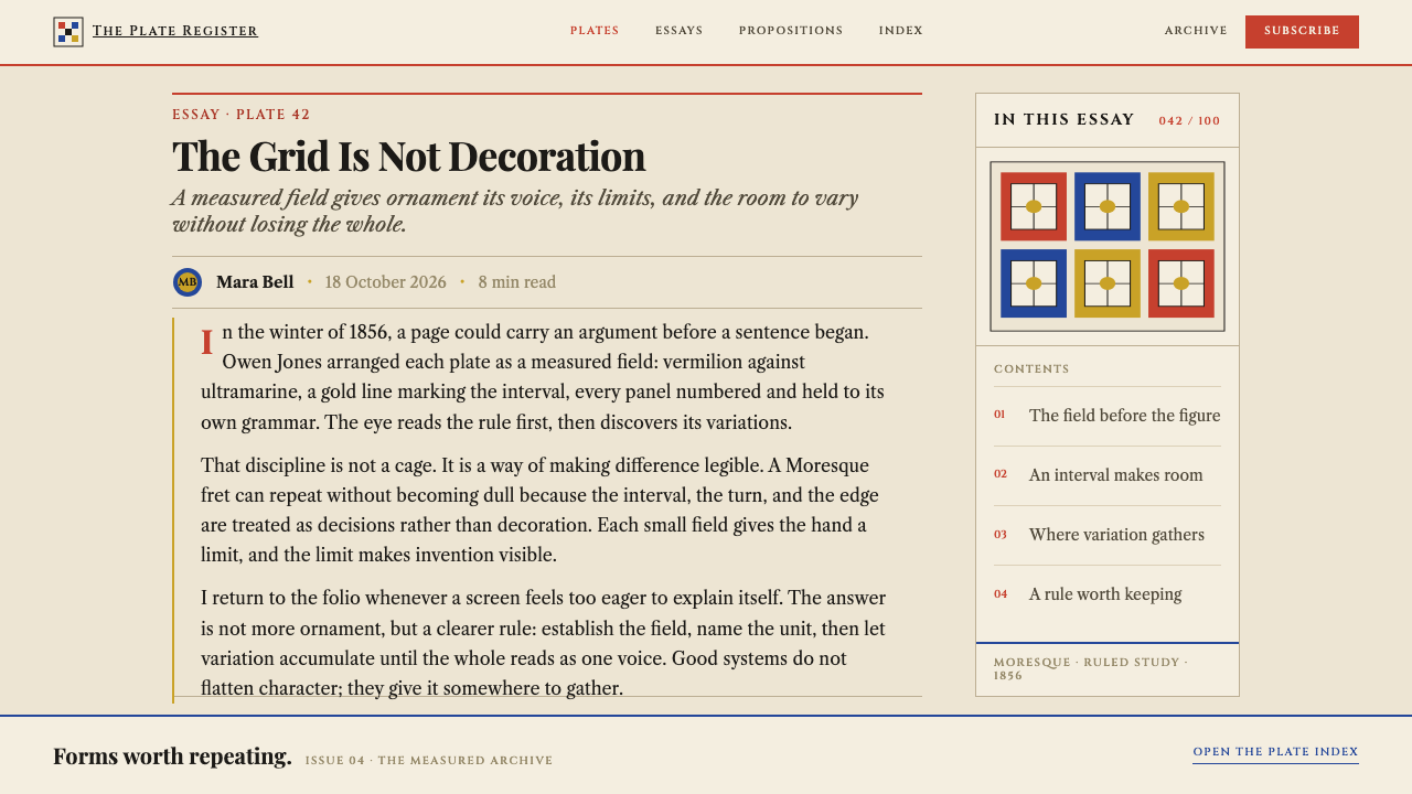 Grammar of Ornament design style applied to a Article page
