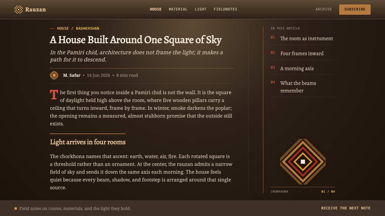 Pamiri Chid Ceiling design style applied to a Article page