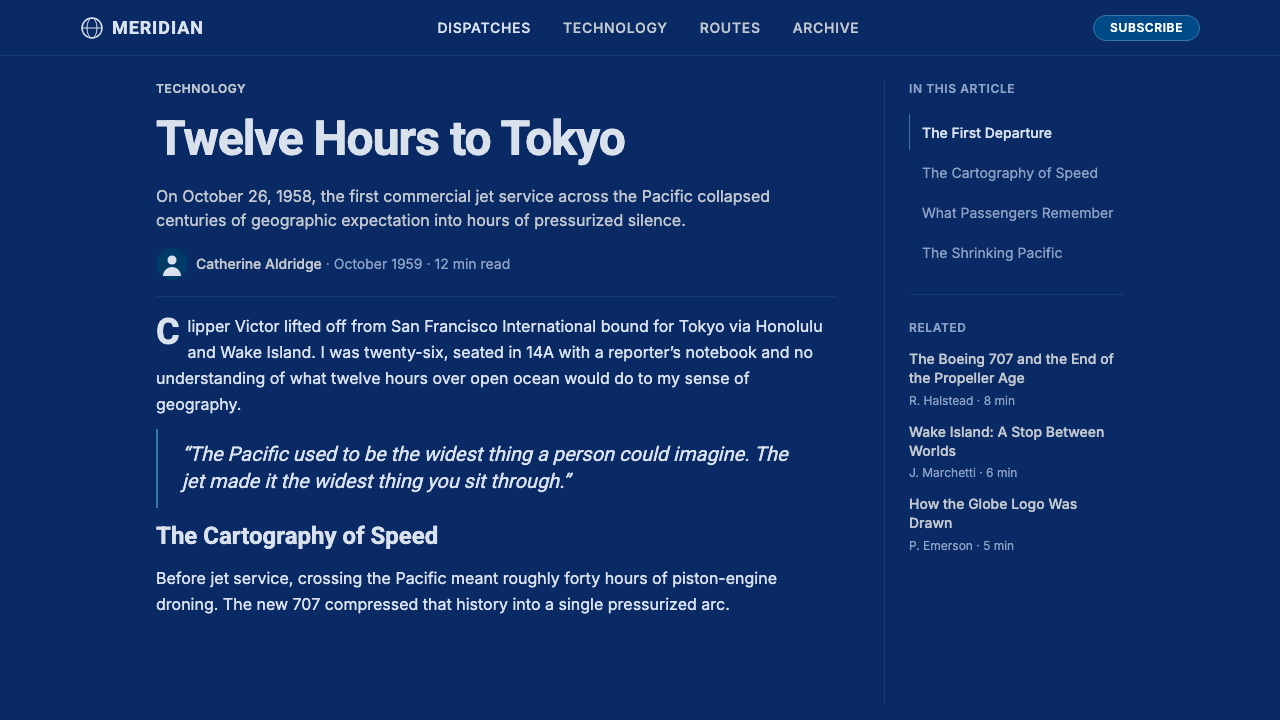 Pan Am Jet Age design style applied to a Article page