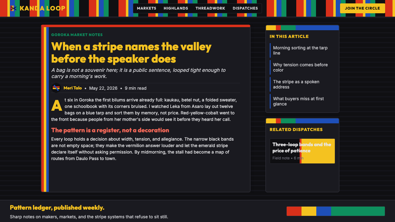 PNG Bilum (Looped String Bag) design style applied to a Article page