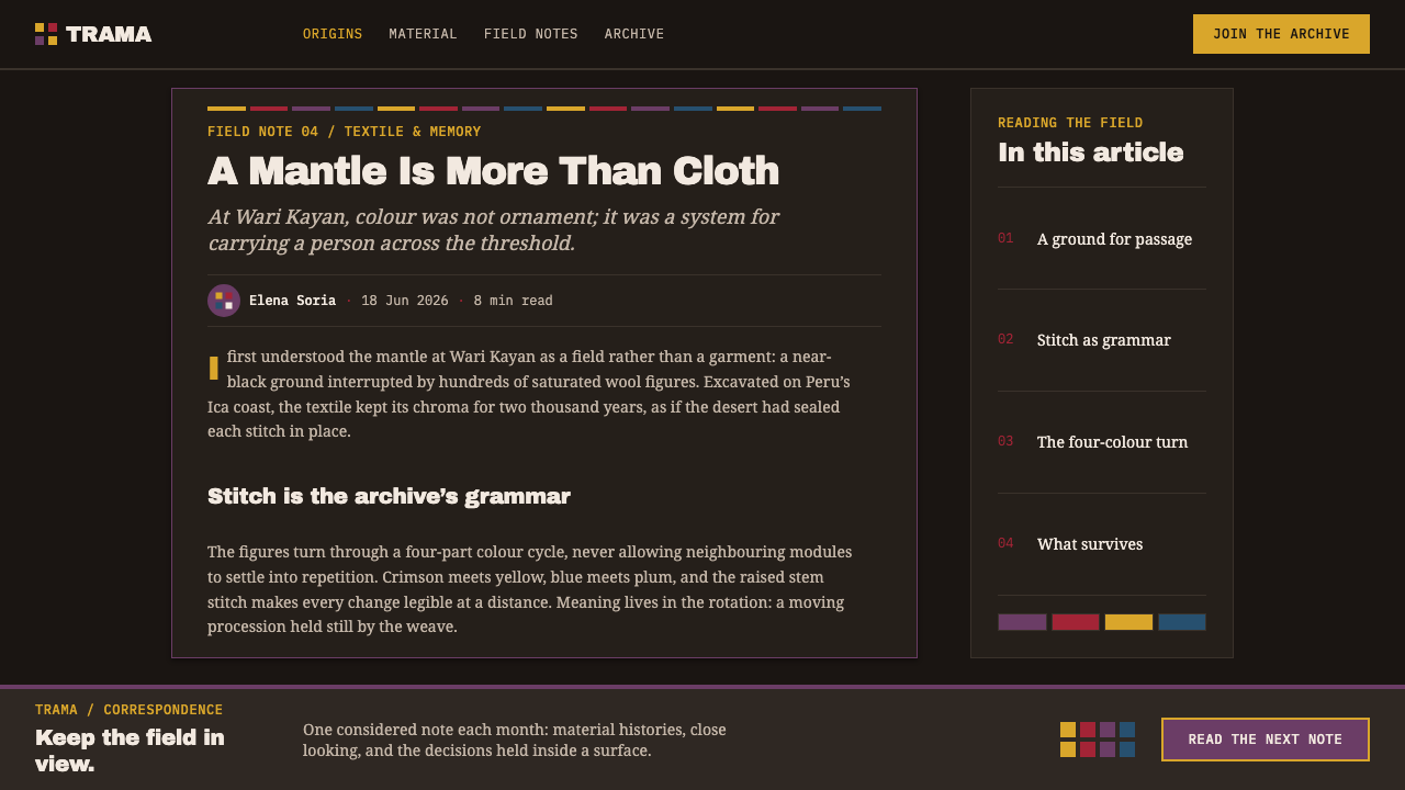 Paracas Mantle design style applied to a Article page