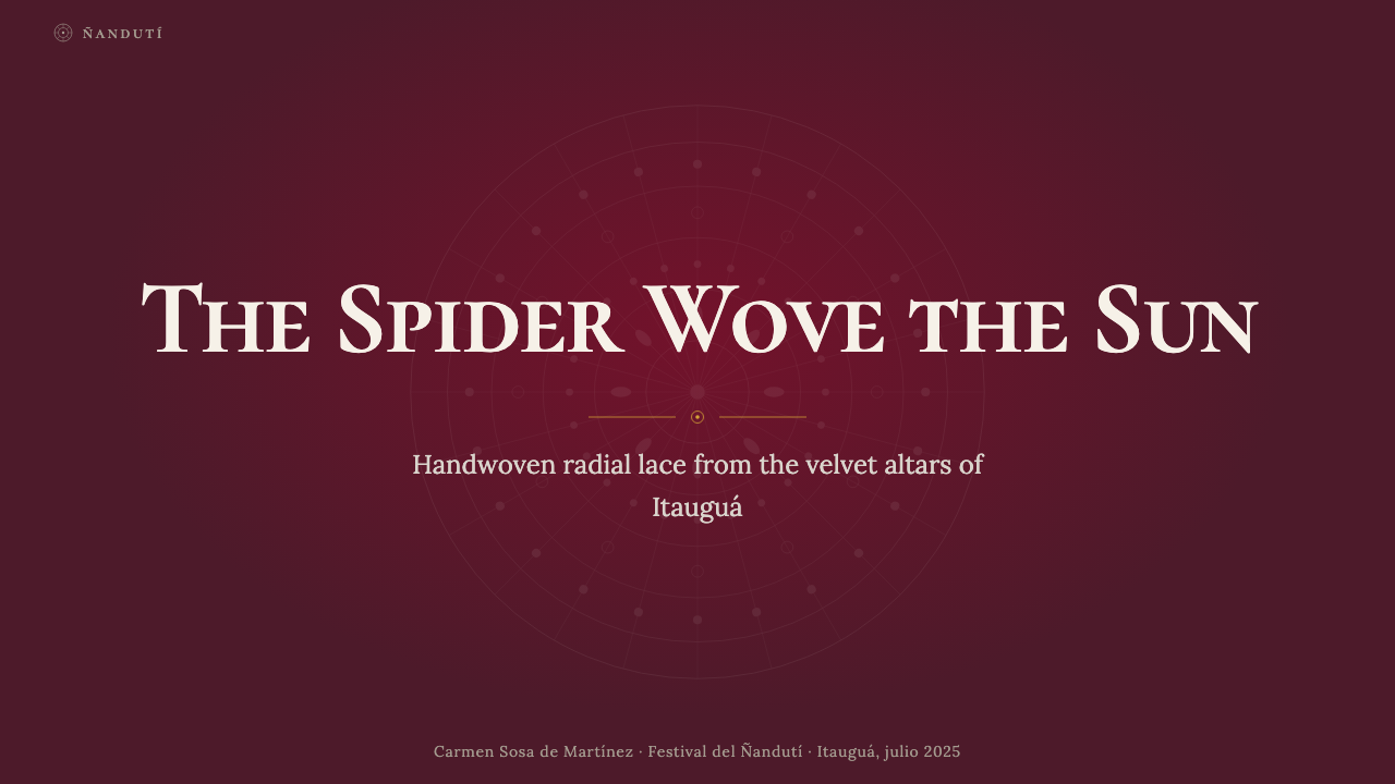 Paraguayan Itauguá Ñandutí Spider Lace design style applied to a Slide · cover