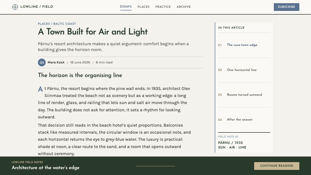 Pärnu Resort Functionalism design style applied to an Article page