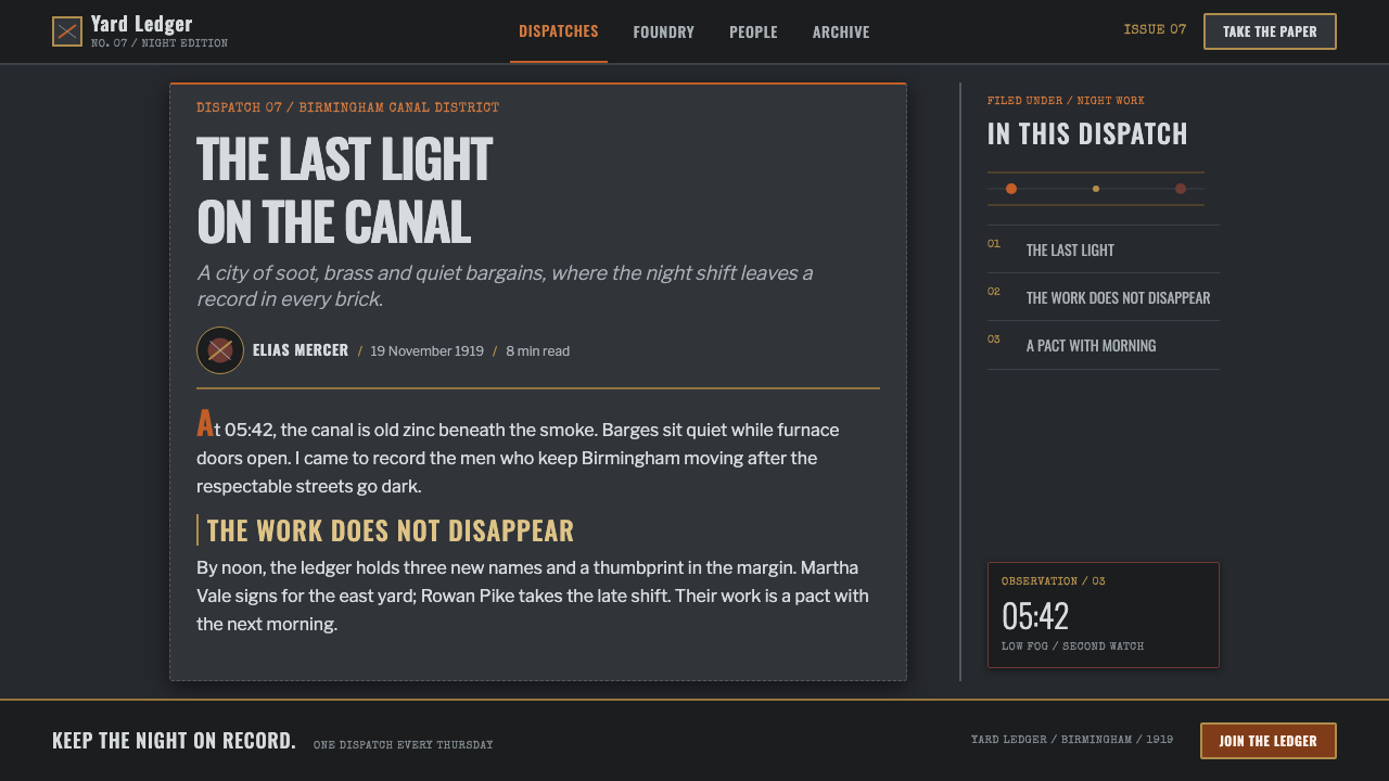 Peaky Blinders (1919) design style applied to a Article page