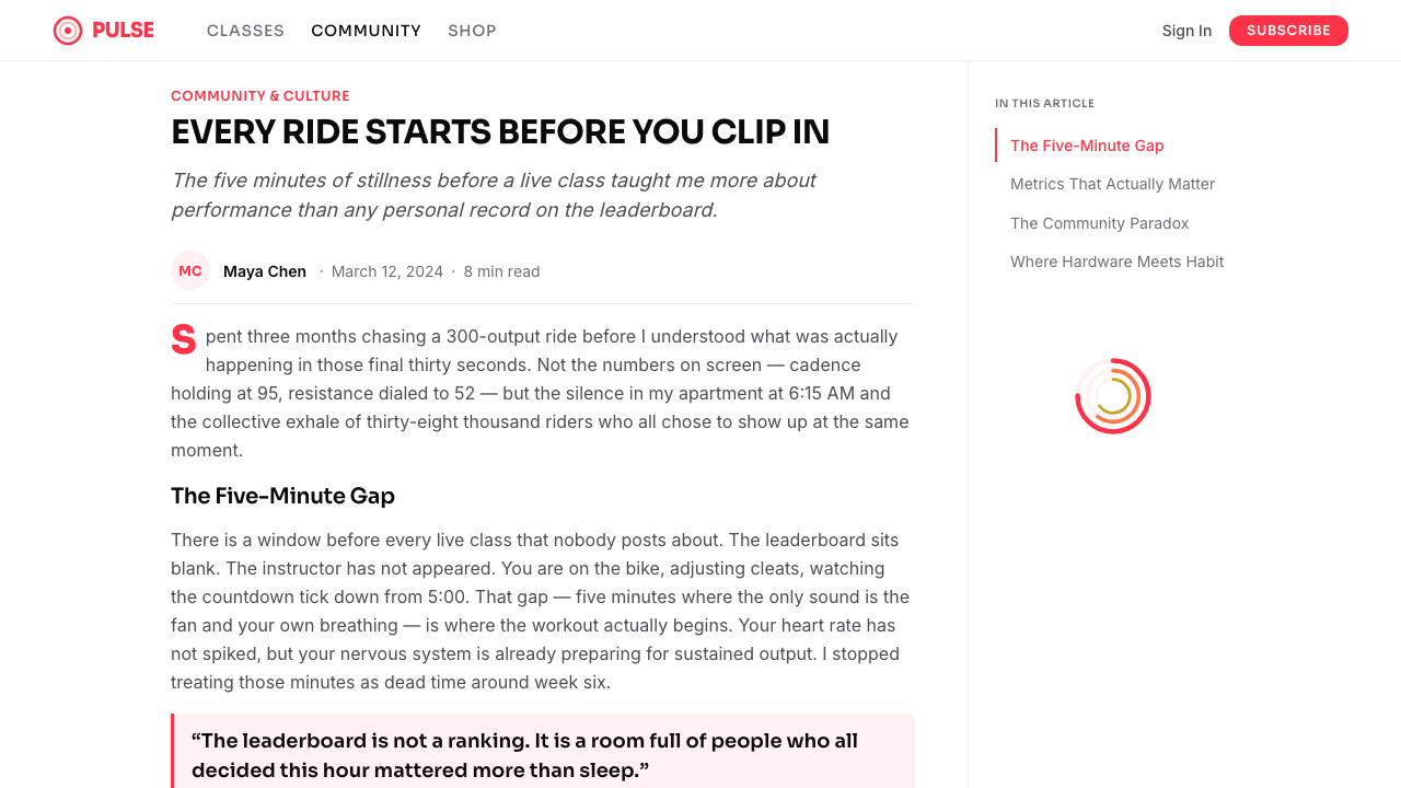Peloton Fitness Coral (2020) design style applied to a Article page